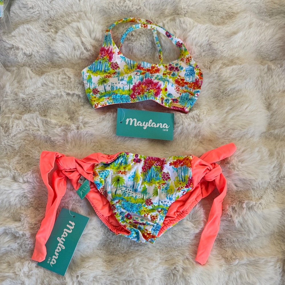 Kids Floral Bikini Set - Multicolor and Coral